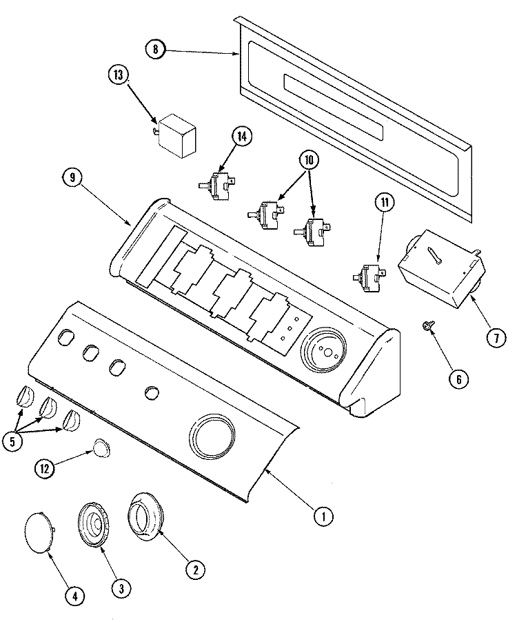 CONTROL PANEL Diagram and Parts List for NDG5800AWW  Amana Dryer
