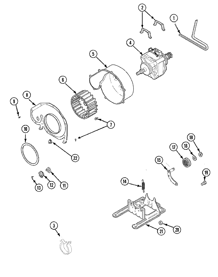 MOTOR & FAN Diagram and Parts List for SDE305DAYW  Maytag Dryer