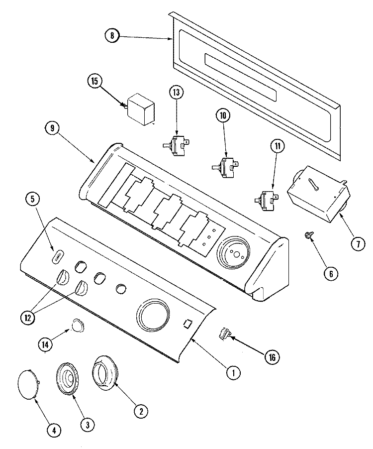 CONTROL PANEL Diagram and Parts List for SDE4606AYW  Maytag Dryer