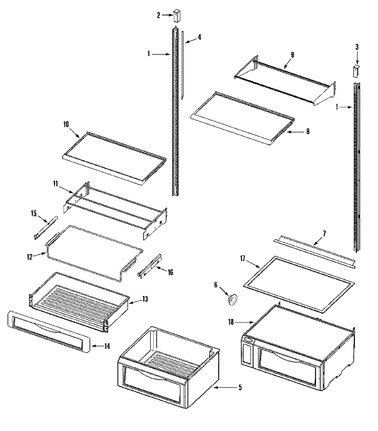 SHELVES & ACCESSORIES (FRESH FOOD) Diagram and Parts List for IF48BDCBOL  Dacor Refrigerator