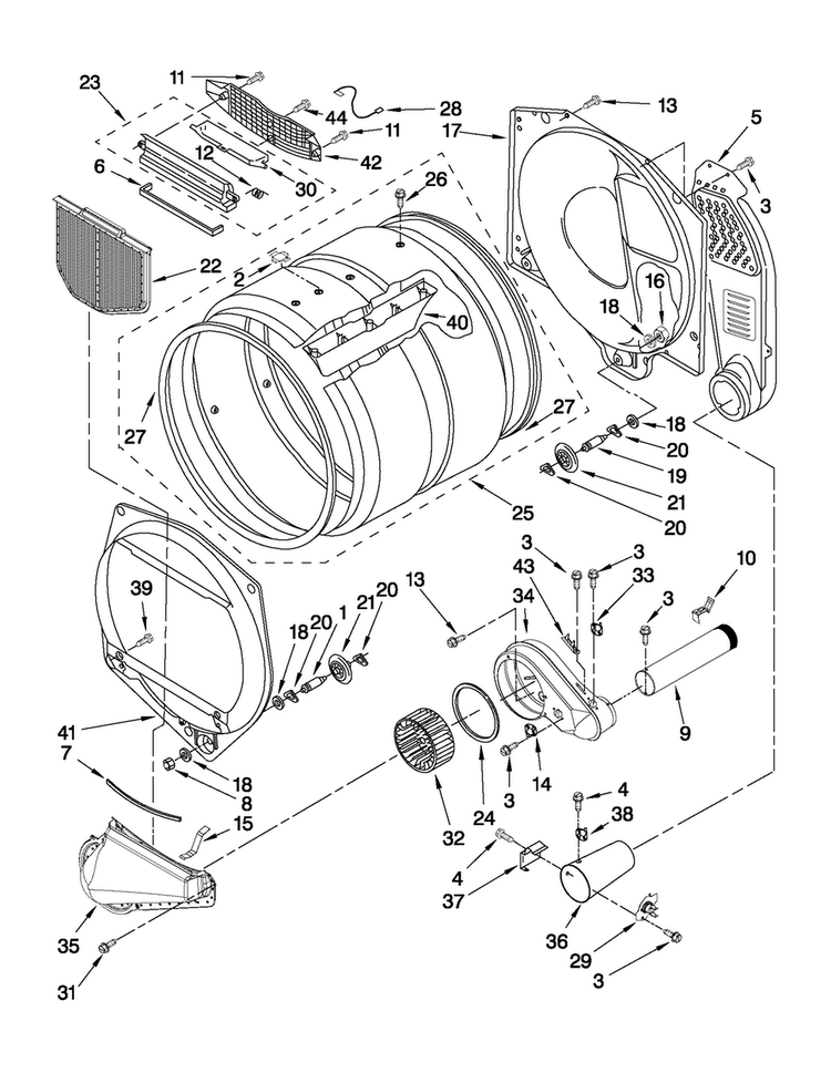Bulkhead Parts Diagram and Parts List for MDG17PDAXW2  Maytag Dryer