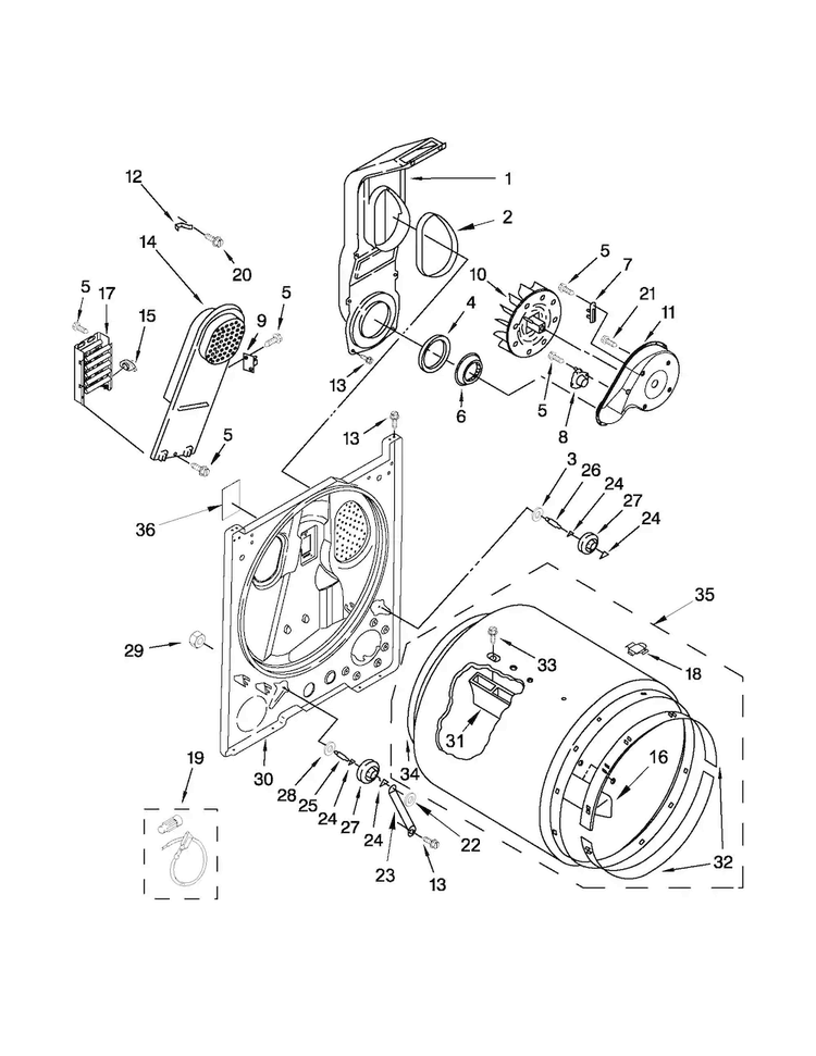 Bulkhead Parts Diagram and Parts List for MEDC200XW3  Maytag Dryer