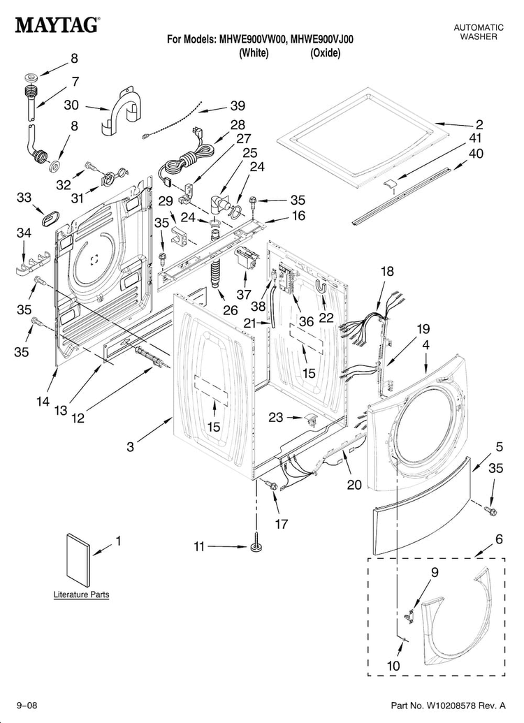 Top And Cabinet Parts Diagram and Parts List for MHWE900VW00  Maytag Washer