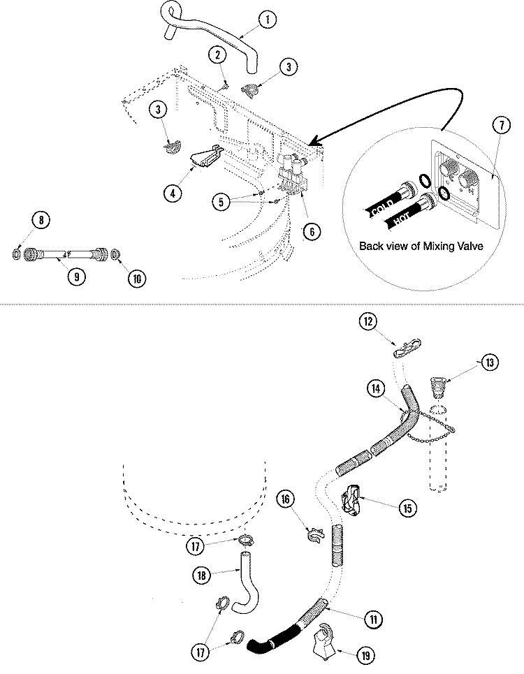 MIXING VALVE AND HOSES Diagram and Parts List for SAV405DEWW  Maytag Washer