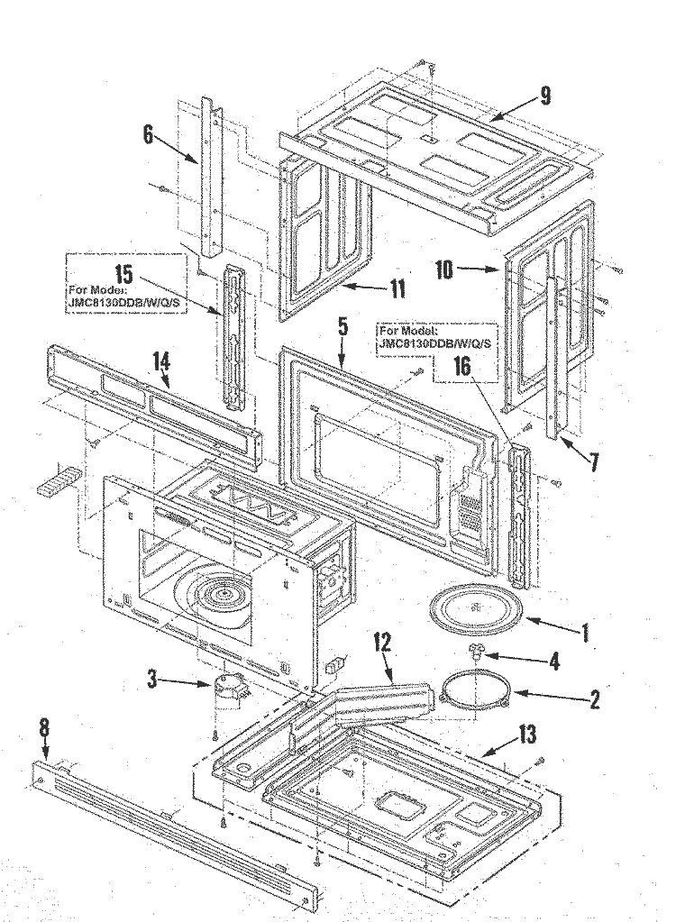 BODY BASE & CAVITY Diagram and Parts List for JMC8127DDB  Jenn-Air Microwave