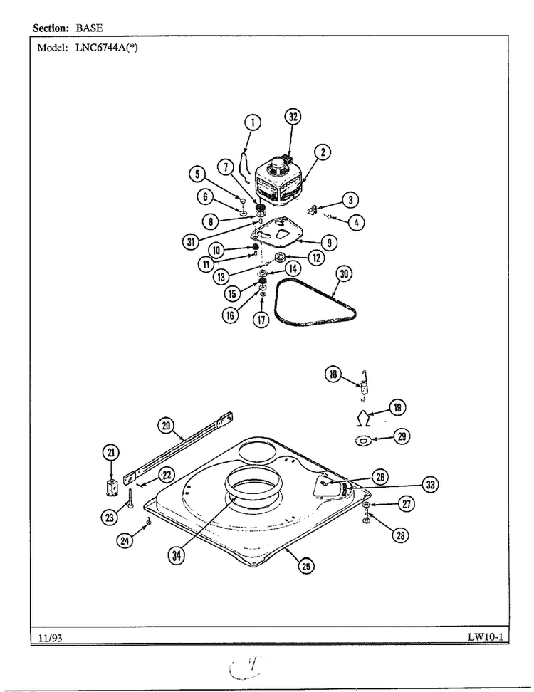 Base Diagram and Parts List for 6744B  Norge Washer