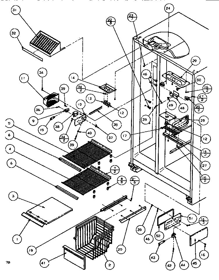 Freezer Shelving And Ref Light Diagram and Parts List for SBDE520K-P1109903W  Amana Refrigerator