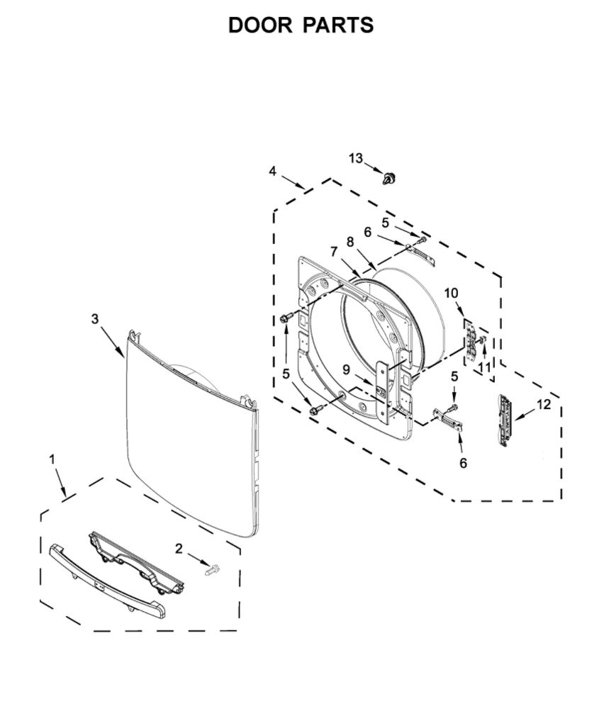 Door Parts Diagram and Parts List for MGD8630HW0  Maytag Dryer