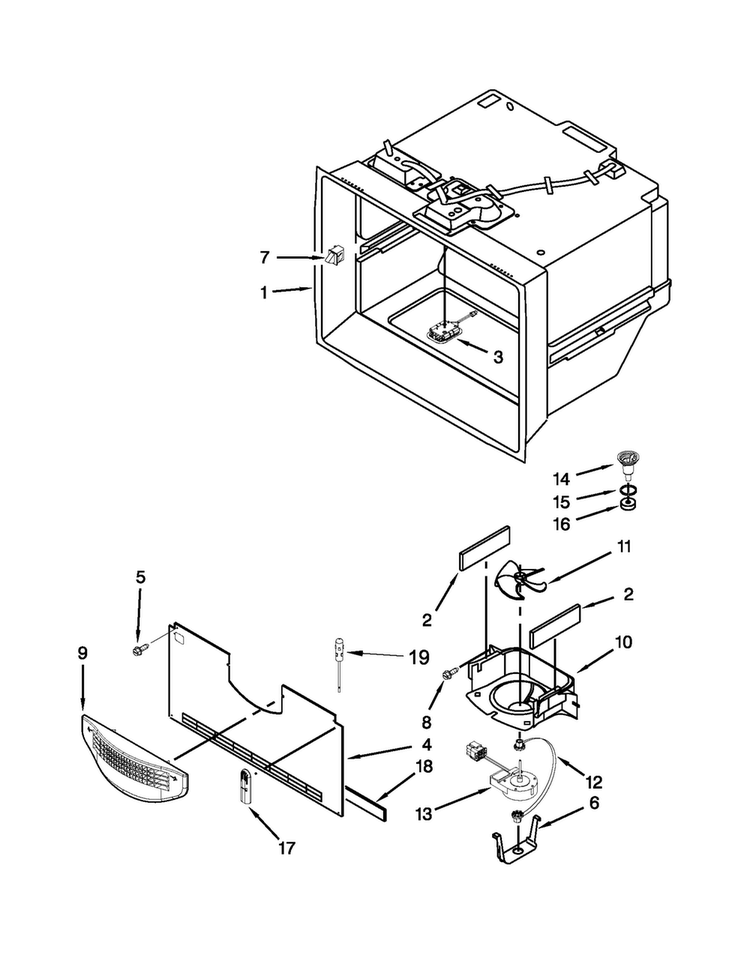 Freezer Liner Parts Diagram and Parts List for MFT2672AEW11  Maytag Refrigerator