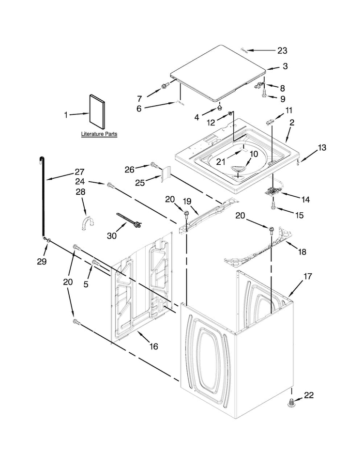 Top And Cabinet Parts Diagram and Parts List for CAW9244DW1  Crosley Washer