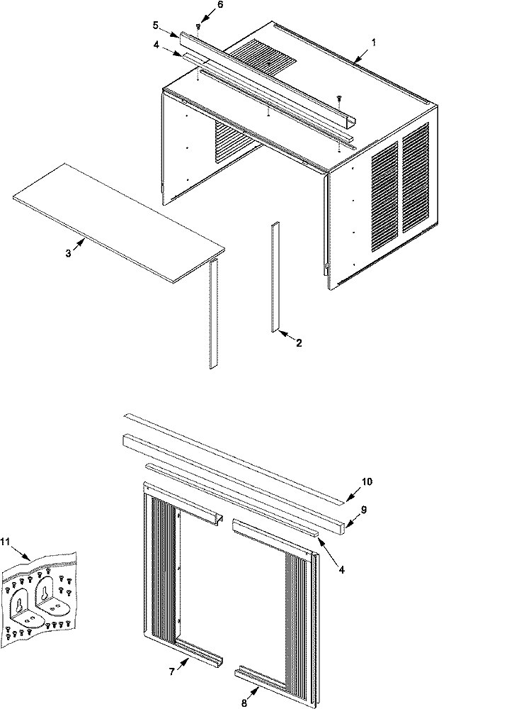OUTERCASE ASSY Diagram and Parts List for AAC051FRB PAAC051FRB0 Amana Air Conditioner