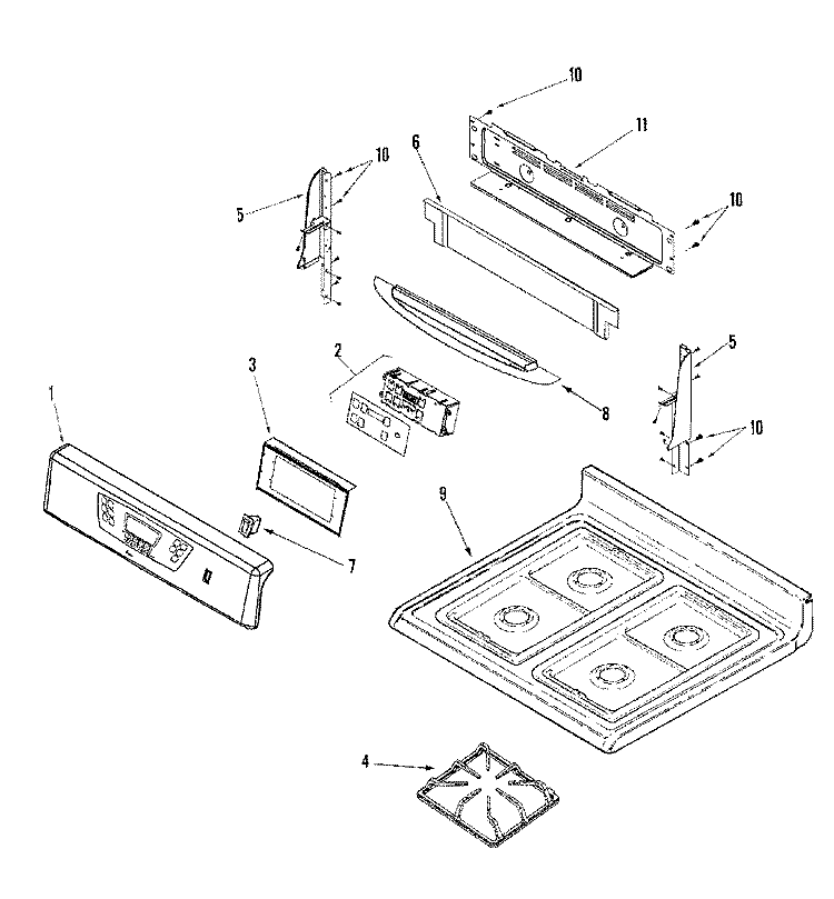 CONTROL PANEL / TOP ASSEMBLY Diagram and Parts List for AGR5715QDB  Amana Range
