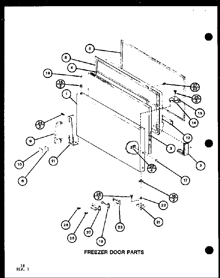 Freezer Door Parts Diagram and Parts List for TM16G1-P76512-28W  Amana Refrigerator