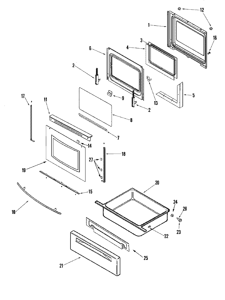 DOOR / DRAWER Diagram and Parts List for JGR8875QDB  Jenn-Air Range