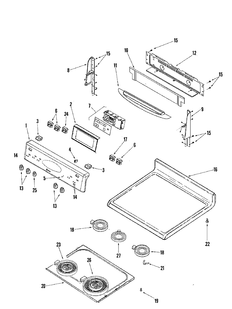 CONTROL PANEL / TOP ASSEMBLY Diagram and Parts List for MER5875QAN  Maytag Range