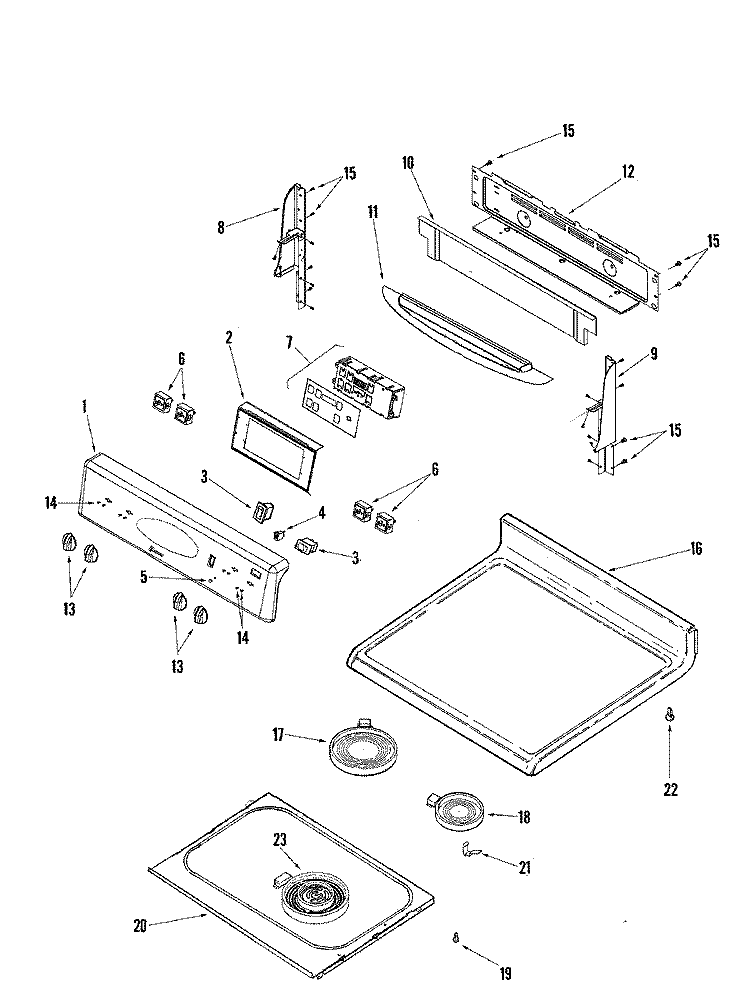 CONTROL PANEL / TOP ASSEMBLY Diagram and Parts List for MER5754QAW  Maytag Range