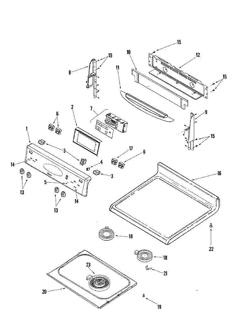 CONTROL PANEL / TOP ASSEMBLY Diagram and Parts List for MER5765QAF  Maytag Range