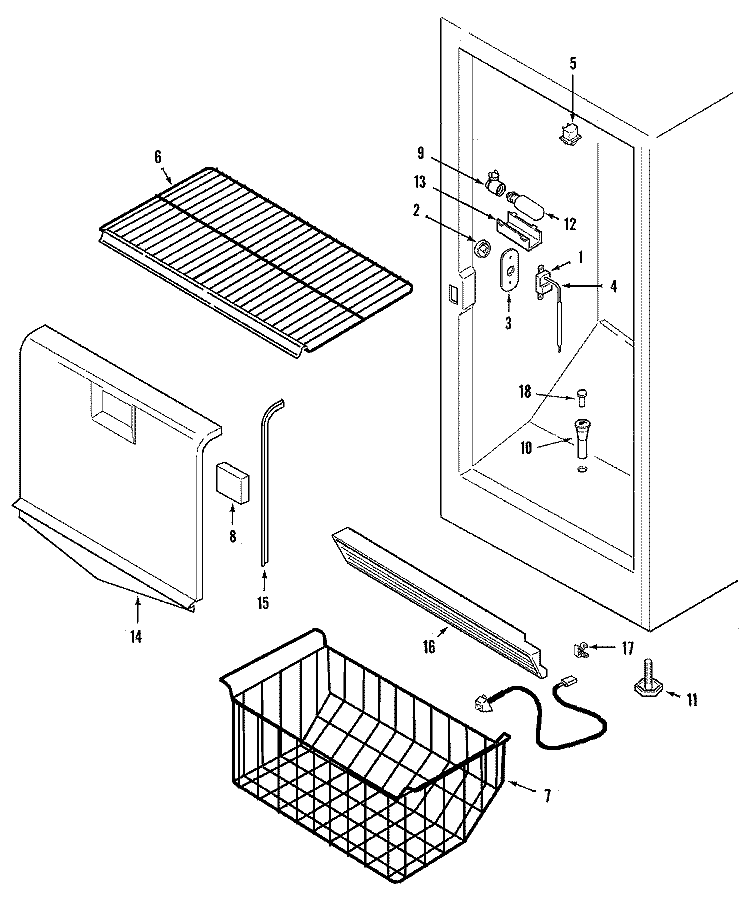 FREEZER COMPARTMENT Diagram and Parts List for AFU1767BW  Amana Freezer