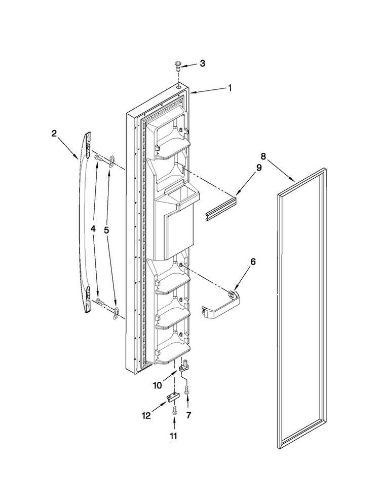 Freezer Door Parts Diagram and Parts List for MSD2574VEQ11  Maytag Refrigerator