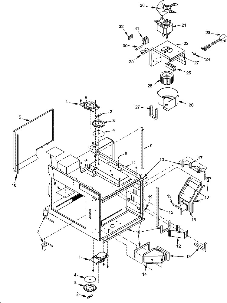 FUSES, ANTENNAS, BLOWER, DUCTS, Diagram and Parts List for DQ22HSI2 P1331404M Amana Microwave