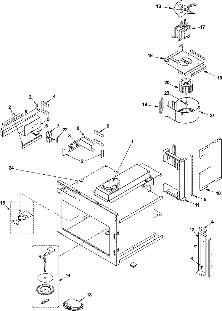 FUSES, ANTENNAS, BLOWER, DUCTS, CAVITY Diagram and Parts List for CRC18T2OG2 P1331206M Amana Microwave