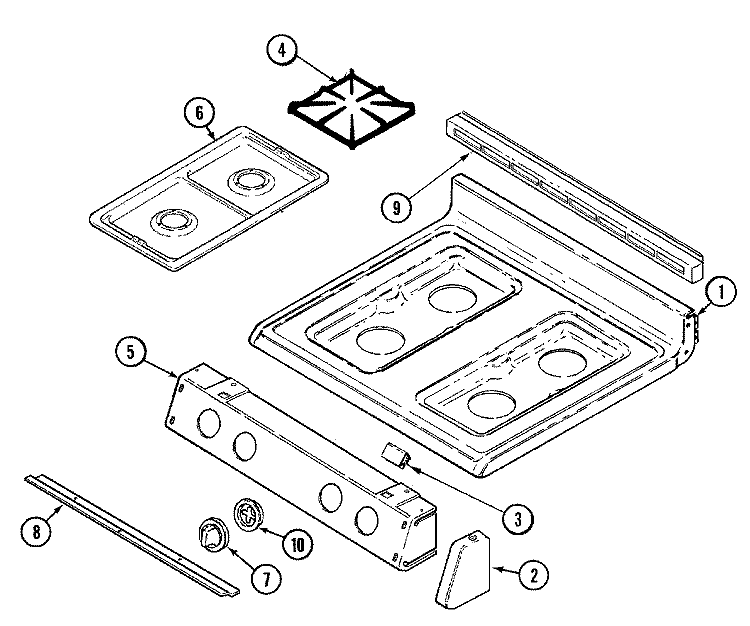 TOP ASSEMBLY Diagram and Parts List for MGR5750ADQ  Maytag Range