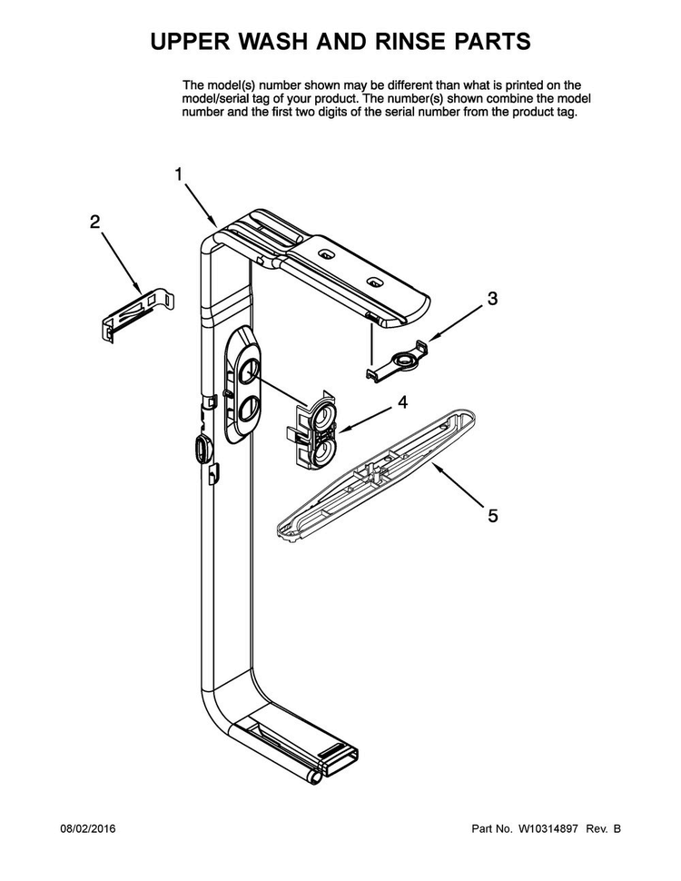 Upper Wash And Rinse Parts Diagram and Parts List for JDB1255AWB2  Jenn-Air Dishwasher