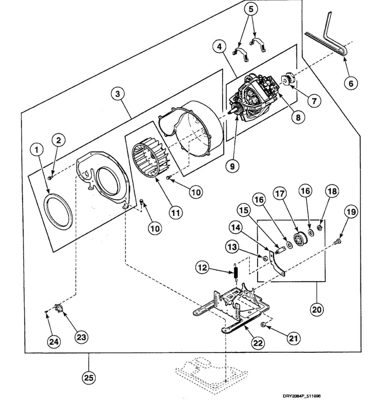 Motor Assy Diagram and Parts List for SSE507WF1500  Speed Queen Dryer