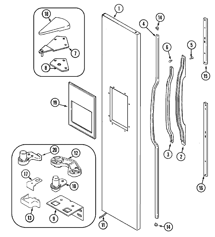 FREEZER OUTER DOOR Diagram and Parts List for GS2414CXFW  Maytag Refrigerator