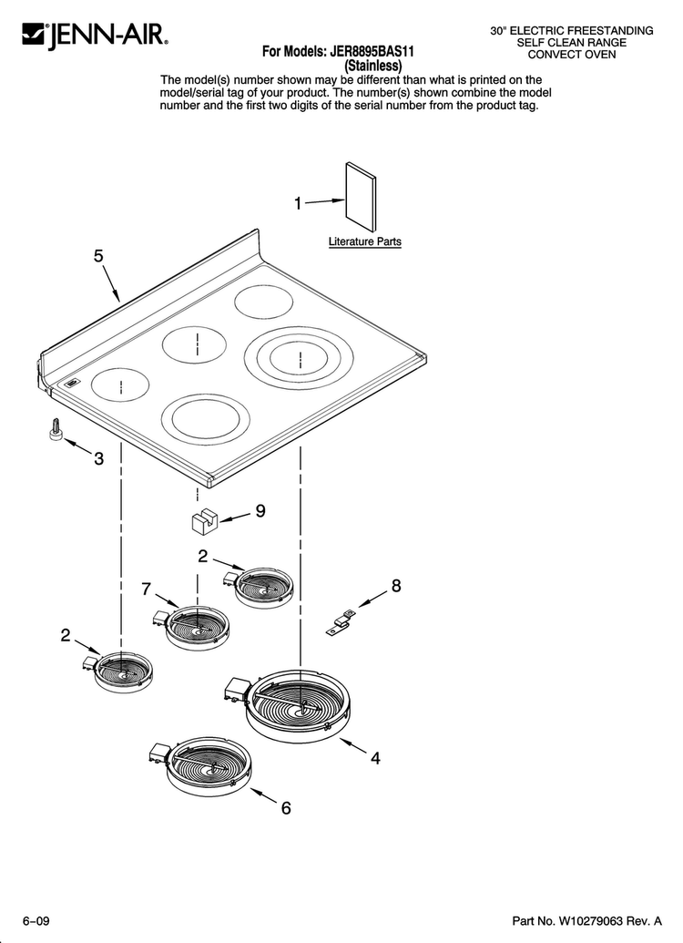 Cooktop Parts Diagram and Parts List for JER8895BAS11  Jenn-Air Range