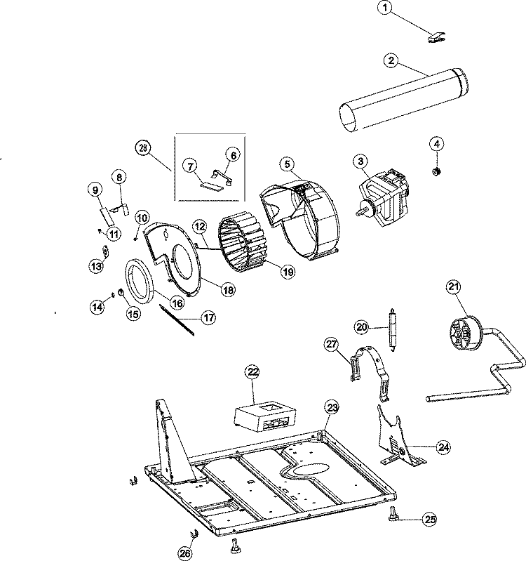 BASE, MOTOR & BLOWER Diagram and Parts List for MCE8000AZW  Maytag Dryer