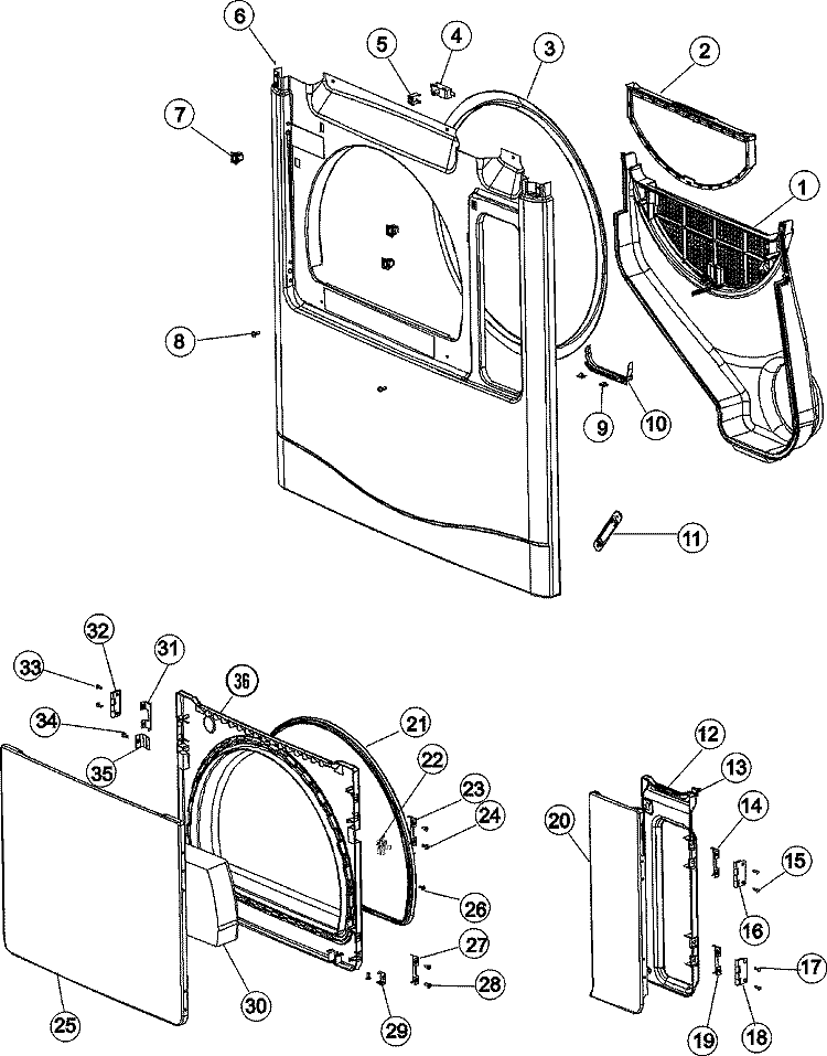 FRONT PANEL & LOWER DOORS Diagram and Parts List for MCE8000AZW  Maytag Dryer