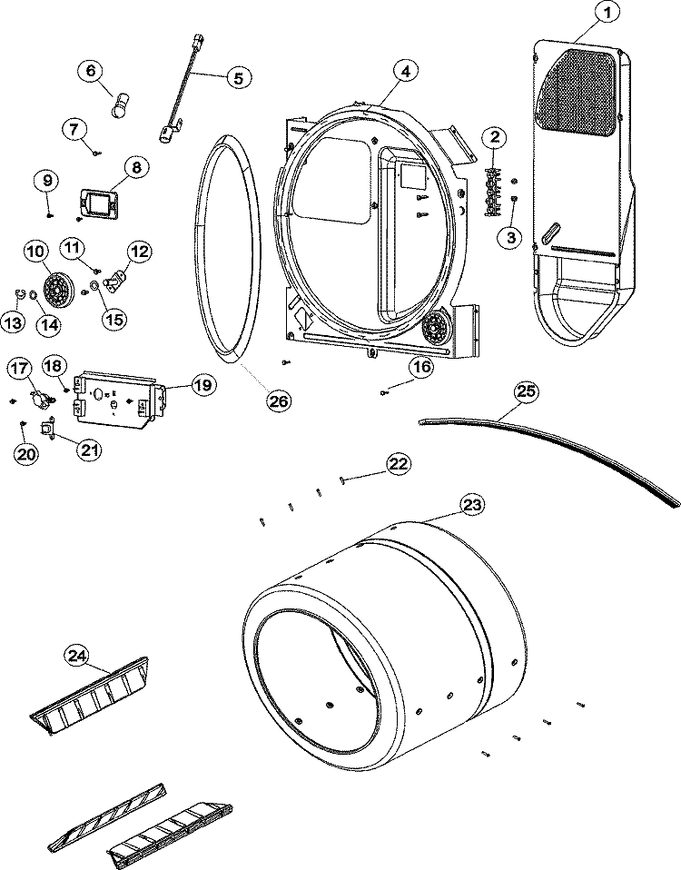 CYLINDER, HEATER & BULKHEAD Diagram and Parts List for MCE8000AZW  Maytag Dryer