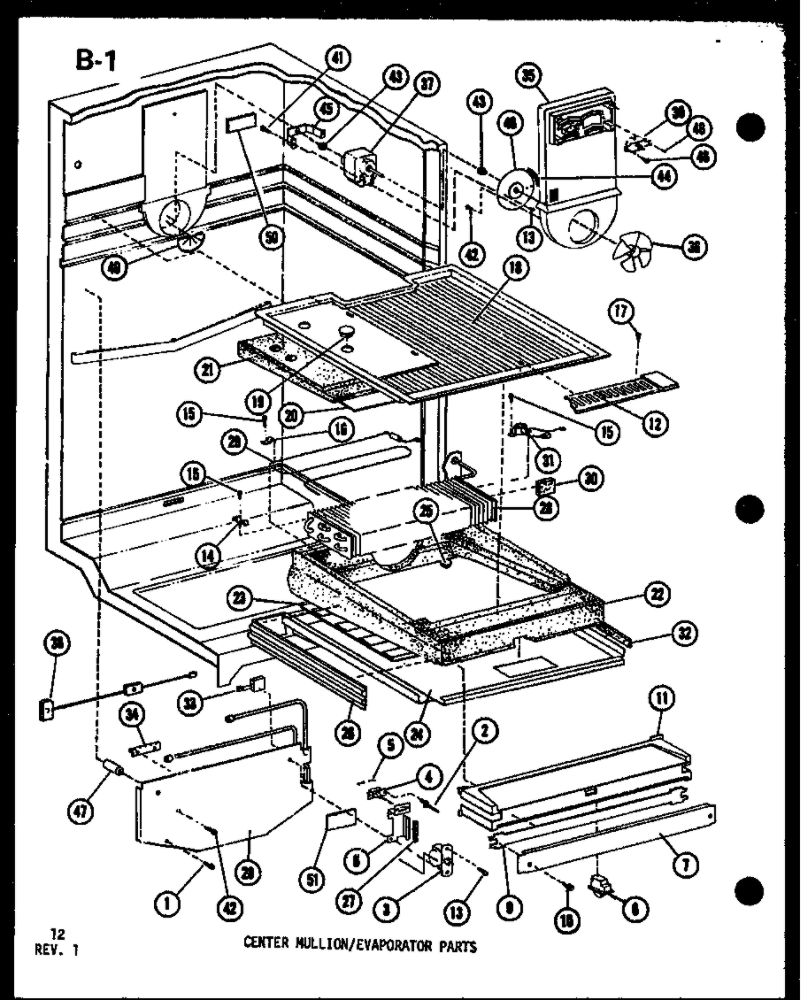 Center Mullion/Evaporator Parts Diagram and Parts List for TSC-18E-A-P74568-2WA  Amana Refrigerator