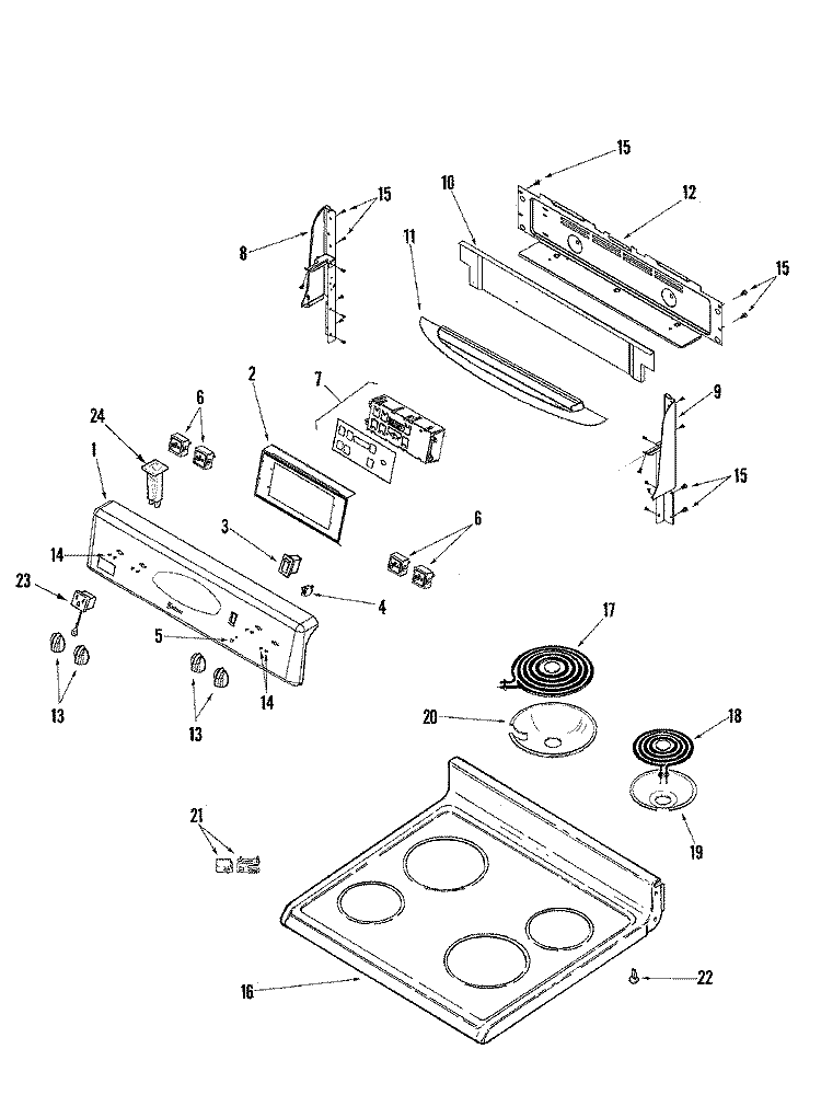 CONTROL PANEL / TOP ASSEMBLY Diagram and Parts List for MER5555QCW  Maytag Range