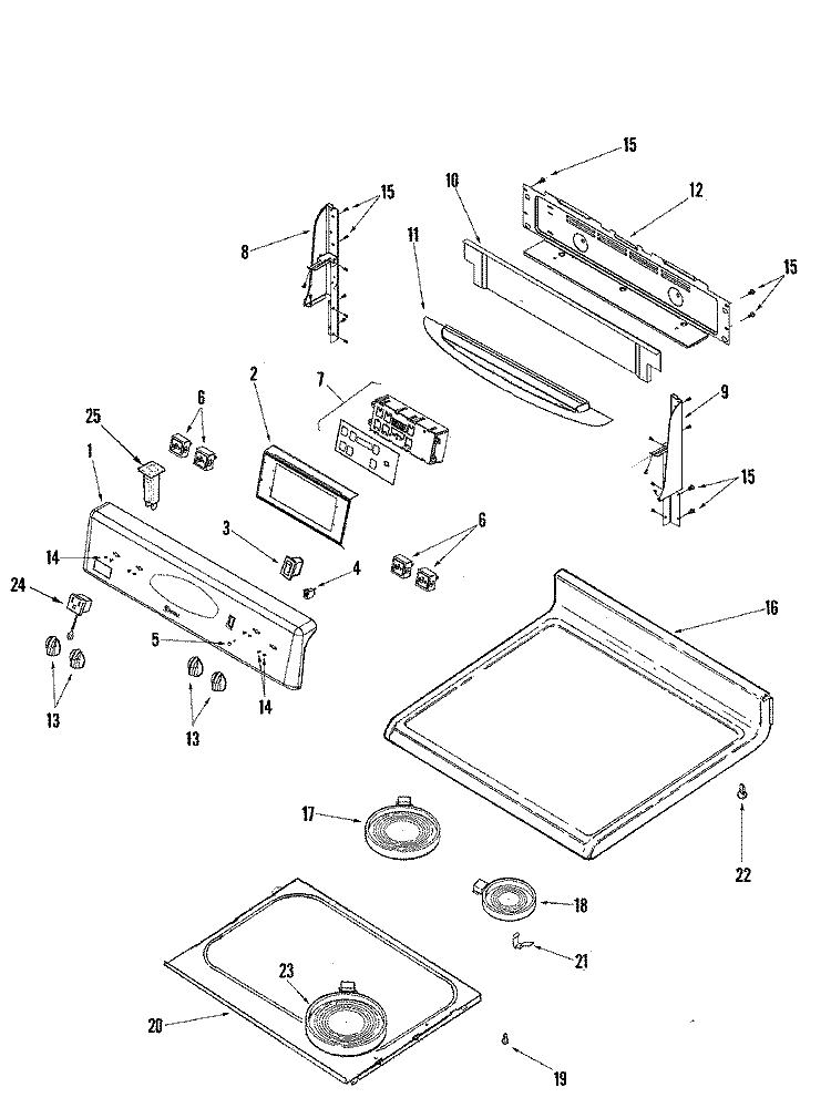 CONTROL PANEL / TOP ASSEMBLY Diagram and Parts List for MER5755QCW  Maytag Range