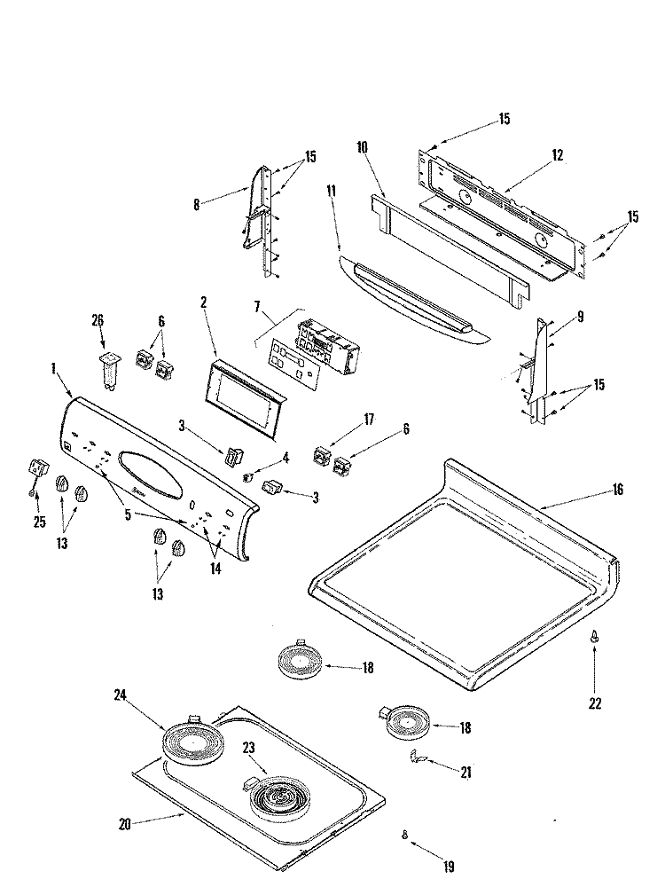 CONTROL PANEL / TOP ASSEMBLY Diagram and Parts List for PER5750QCW  Maytag Range