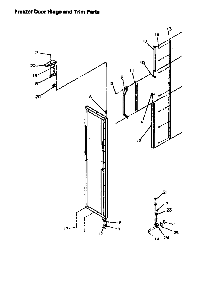 Freezer Door Hinge And Trim Parts Diagram and Parts List for SX25S-P1198902WL  Amana Refrigerator
