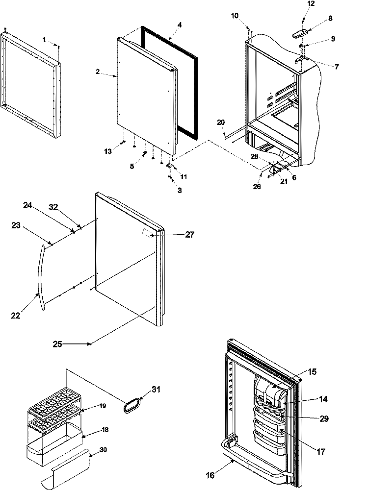 REF DR STORAGE & CENTER HINGES Diagram and Parts List for RY4951 RY4951000W0 Gaggenau Refrigerator