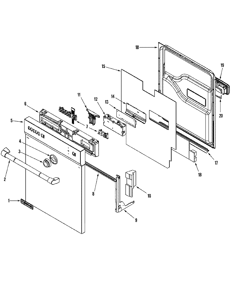 CONTROL PANEL & DOOR Diagram and Parts List for JDB2150AWP  Jenn-Air Dishwasher