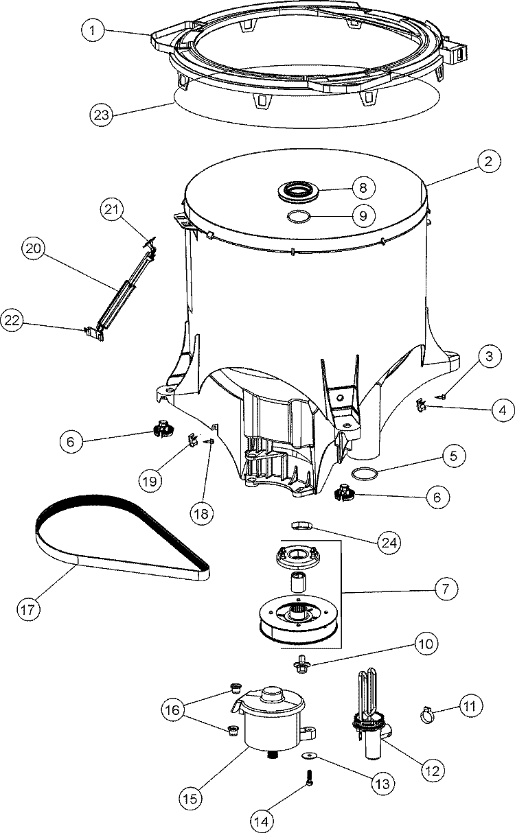 OUTER TUB Diagram and Parts List for FAV9800AWW  Maytag Washer