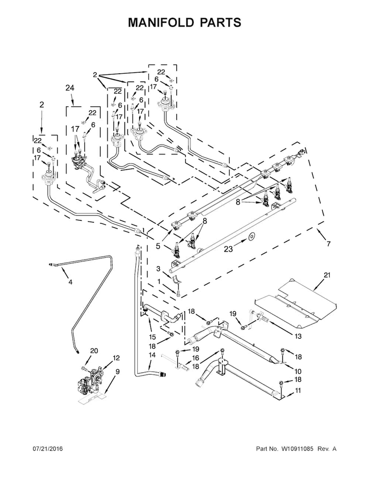 Manifold Parts Diagram and Parts List for JGS1450DP1  Jenn-Air Range