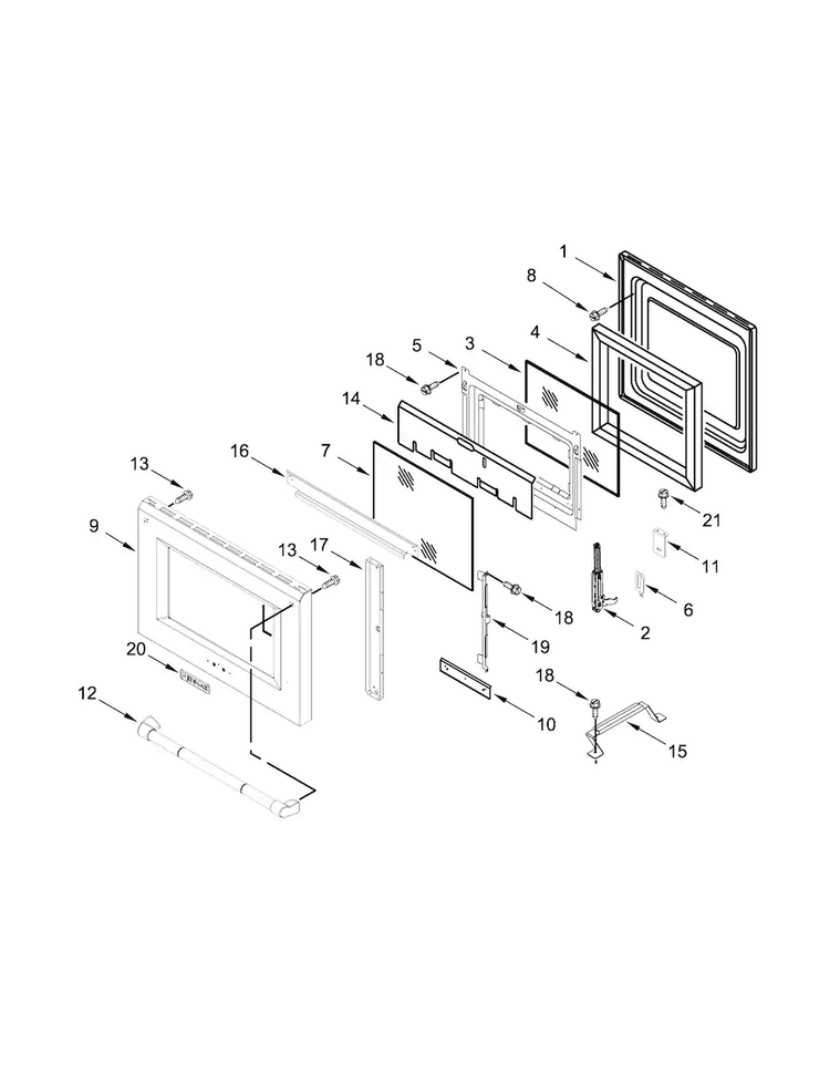 Oven Door Parts Diagram and Parts List for JLRP436WP00  Jenn-Air Range