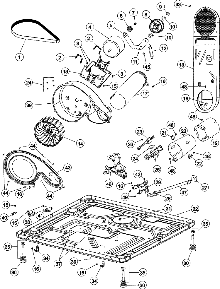 BASE (GAS) Diagram and Parts List for MDG9800AWQ  Maytag Dryer