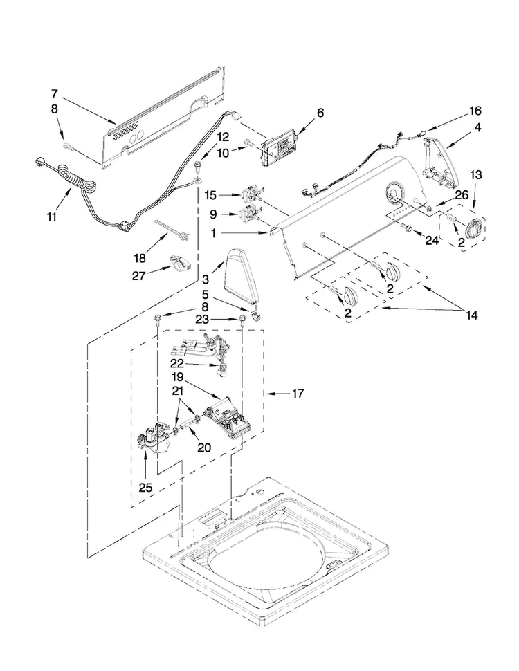 Controls And Water Inlet Parts Diagram and Parts List for NTW4501XQ0  Amana Washer