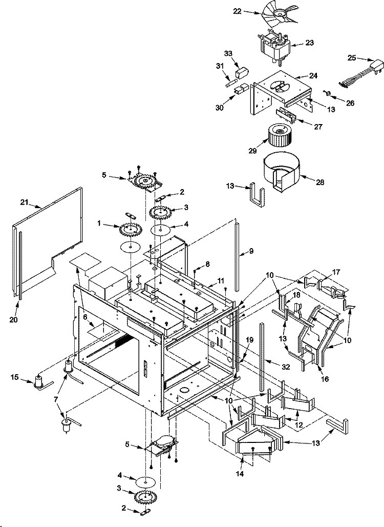 FUSES, ANTENNAS, BLOWER, DUCTS, Diagram and Parts List for RC520T2 P1331423M Amana Microwave