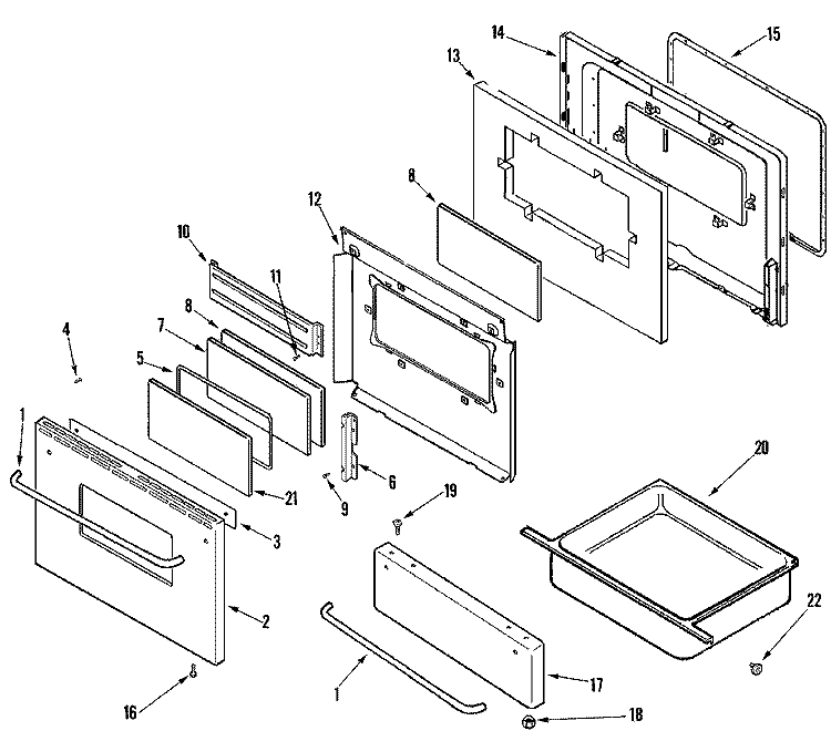 DOOR / DRAWER Diagram and Parts List for LER3725AAC  Admiral Range