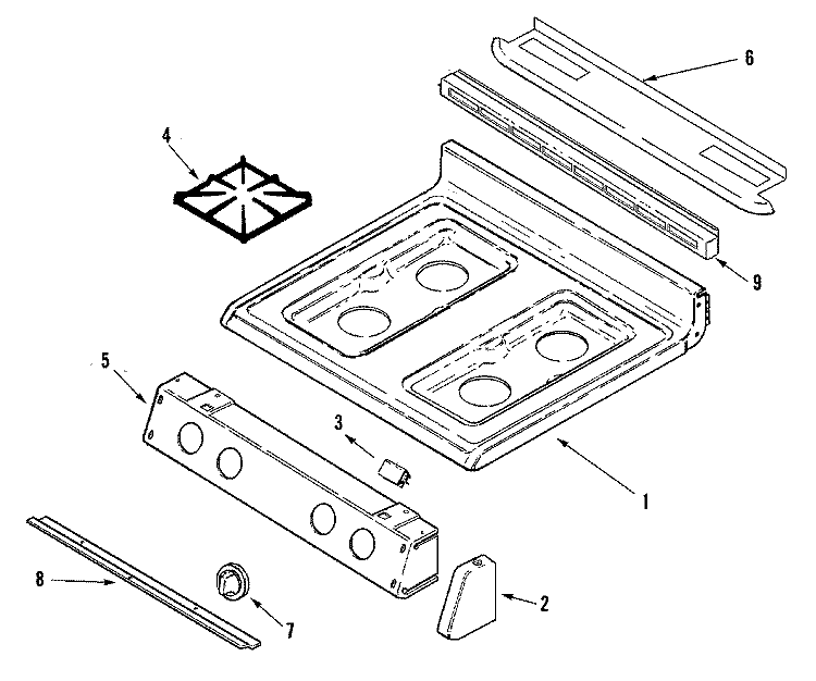 TOP ASSEMBLY Diagram and Parts List for LGR3725ADC  Admiral Range