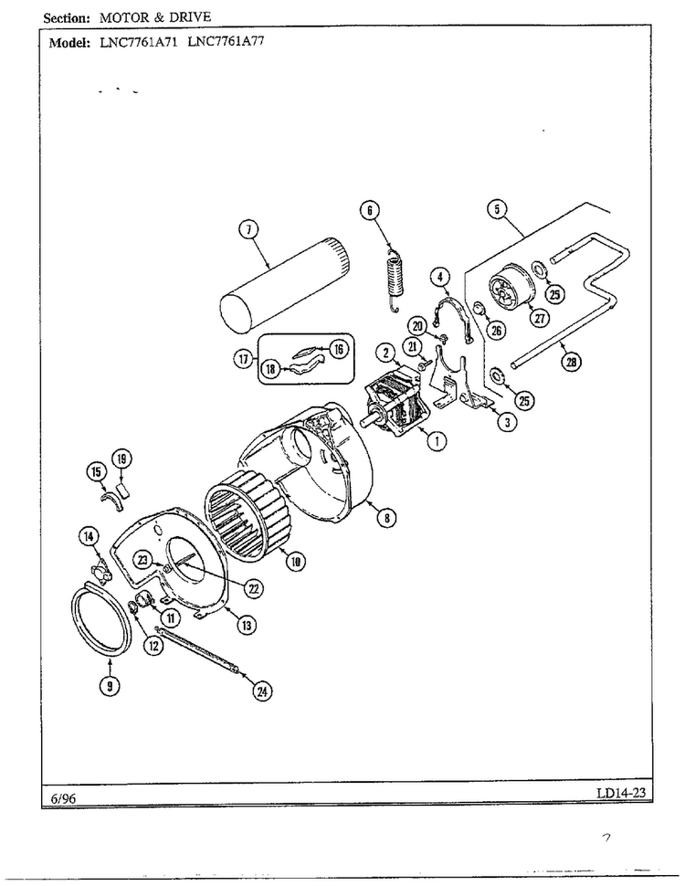 Motor/drive Diagram and Parts List for 7761A-71  Norge Dryer