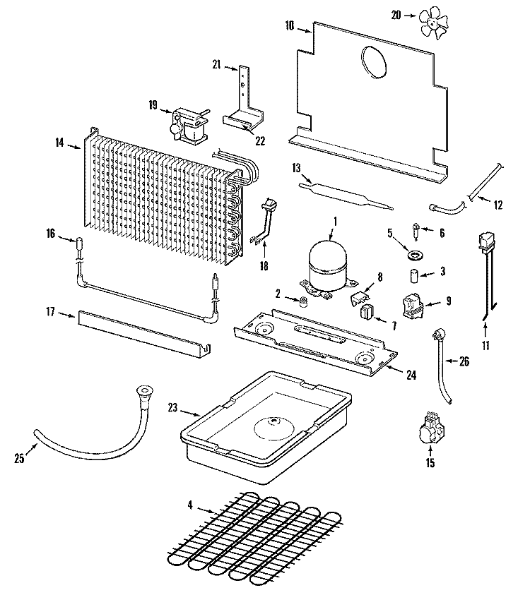 UNIT COMPARTMENT & SYSTEM Diagram and Parts List for MQU1556AEW  Maytag Freezer